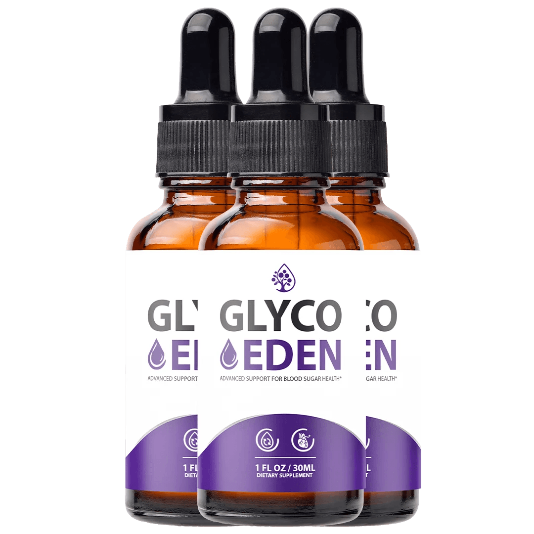 Three Glyco Eden liquid supplement bottles